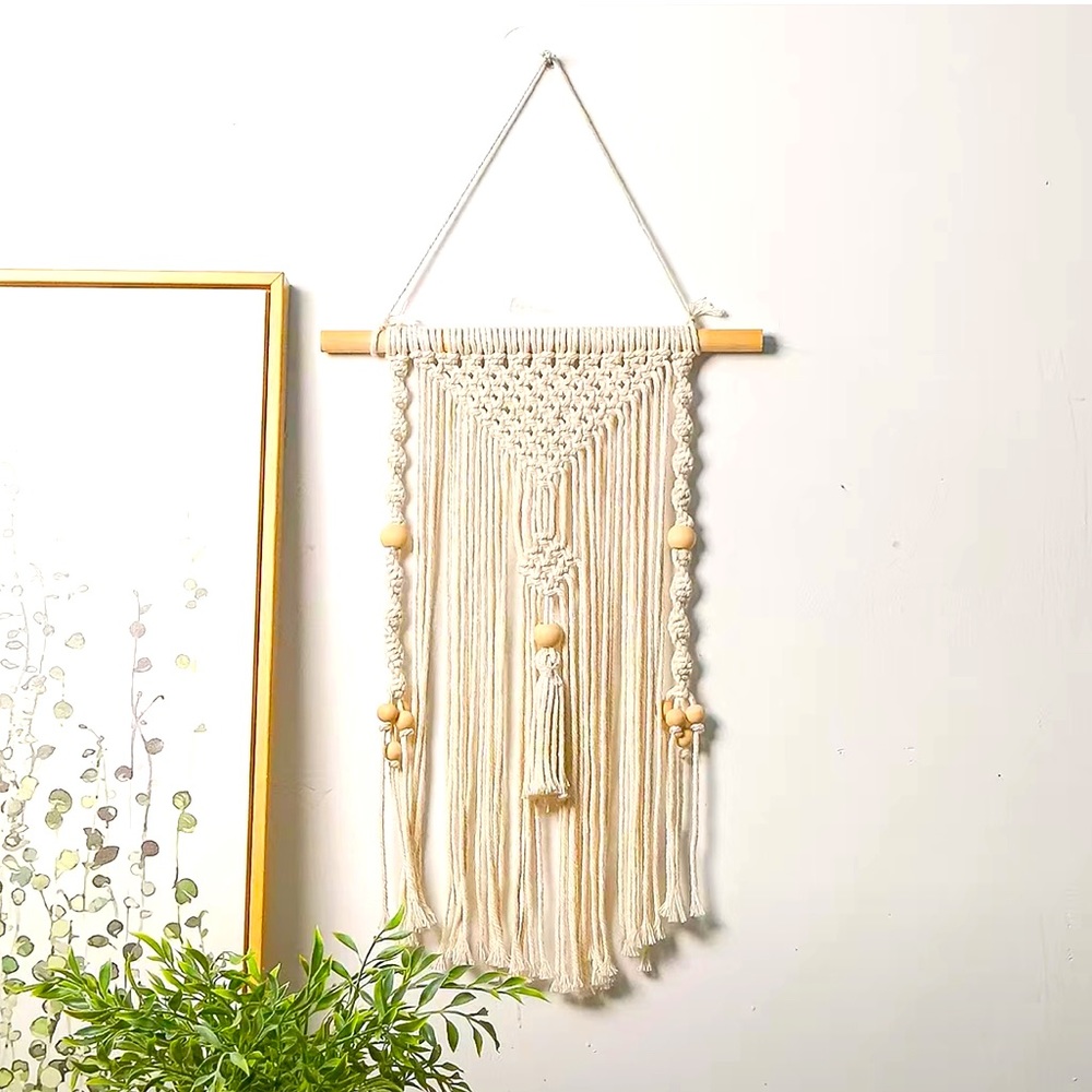 Handwoven Wooden Bead Tassel Tapestry Wall Decor - Boho